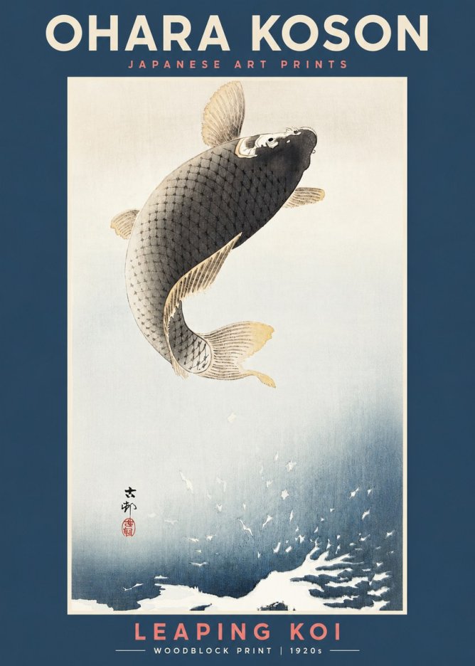 Ohara Koson Leaping Koi I No2 - Plakát