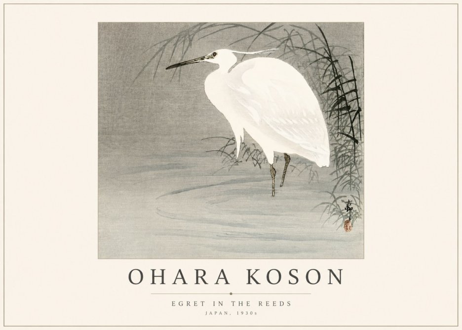 Ohara Koson Egret in the Reeds No1 - Plakát