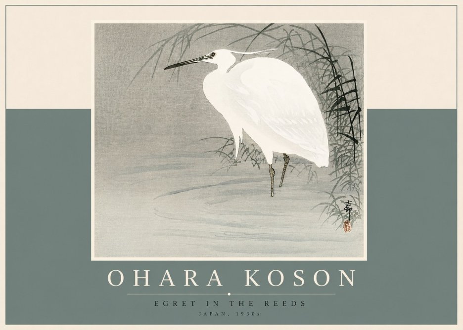 Ohara Koson Egret in the Reeds No2 - Plakát