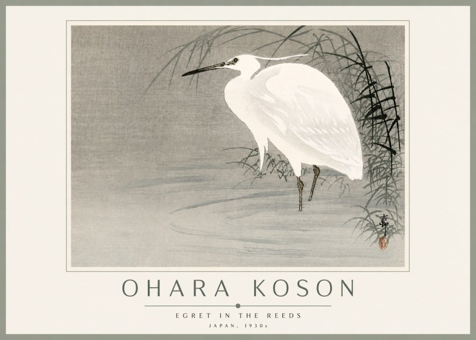 Ohara Koson Egret in the Reeds No3 - Plakát
