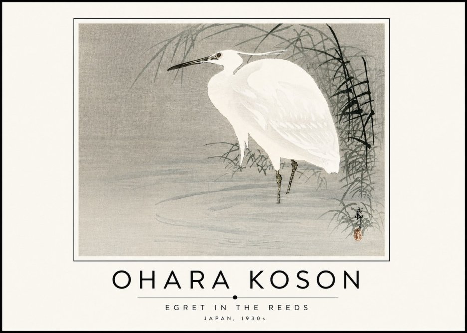 Ohara Koson Egret in the Reeds No6 - Plakát