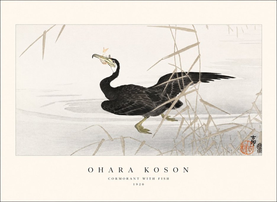 Ohara Koson Cormorant with Fish No1 - Plakát