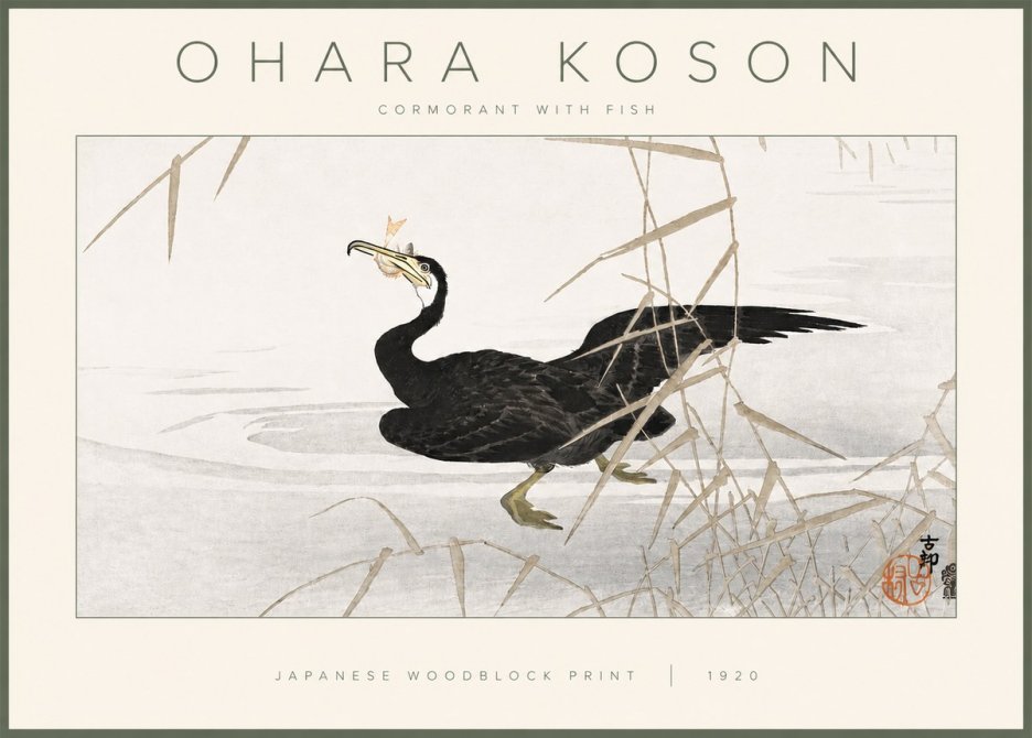 Ohara Koson Cormorant with Fish No3 - Plakát