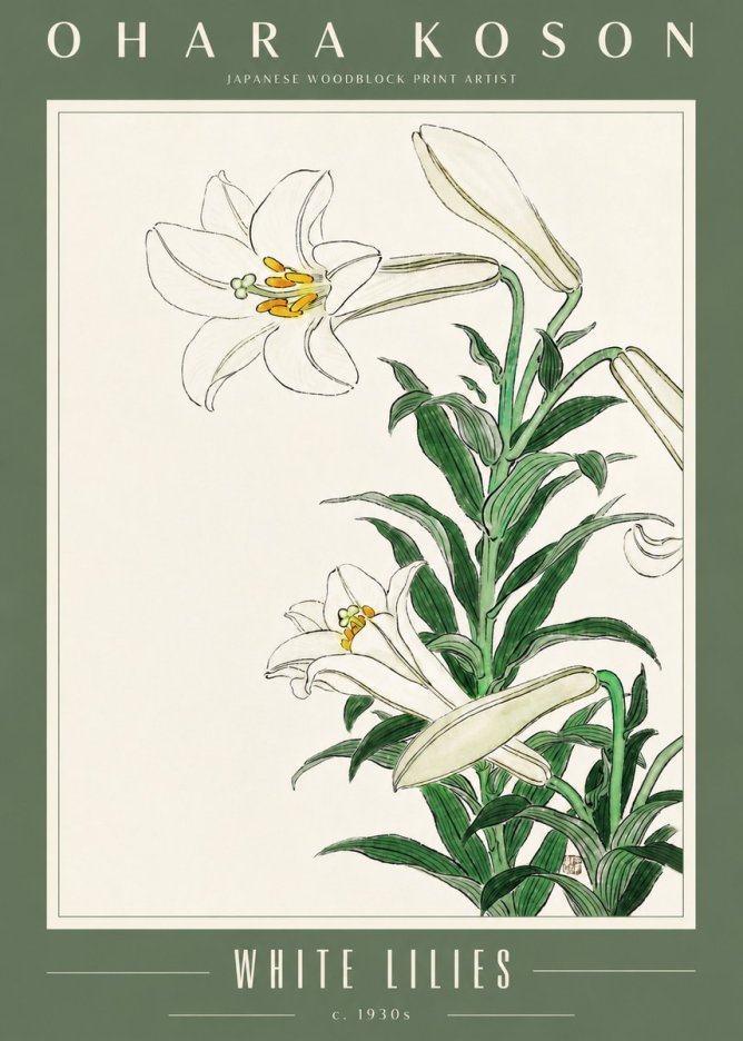 Ohara Koson White Lilies No4 - Plakát