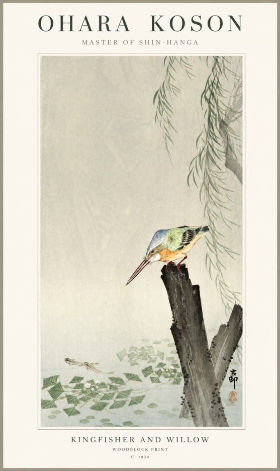 Ohara Koson Kingfisher and Willow No1 - Plakát