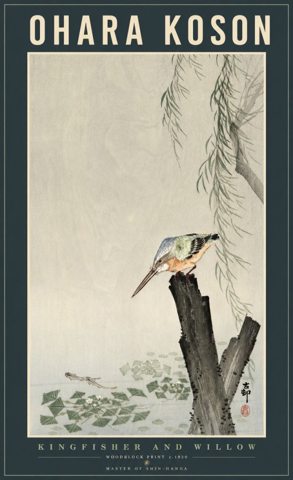Ohara Koson Kingfisher and Willow No2 - Plakát