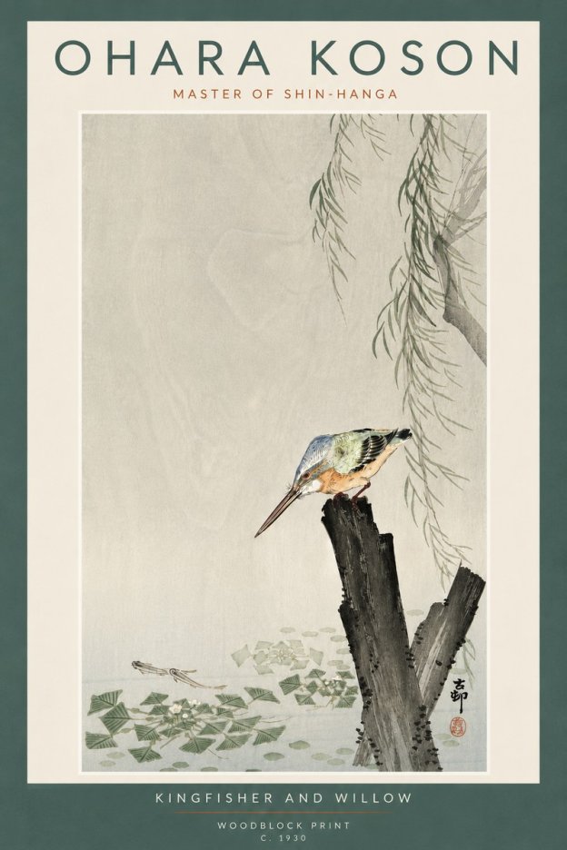 Ohara Koson Kingfisher and Willow No6 - Plakát