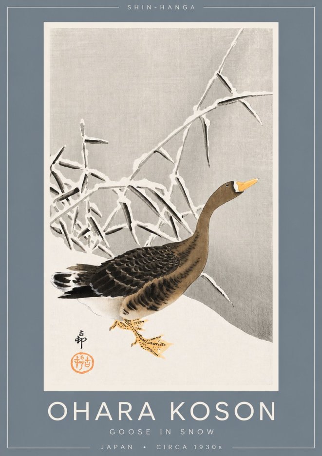 Ohara Koson Goose in Snow No2 - Plakát
