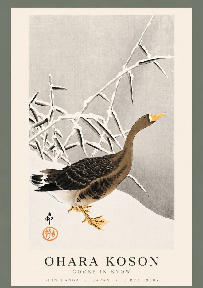 Ohara Koson Goose in Snow No3 - Plakát