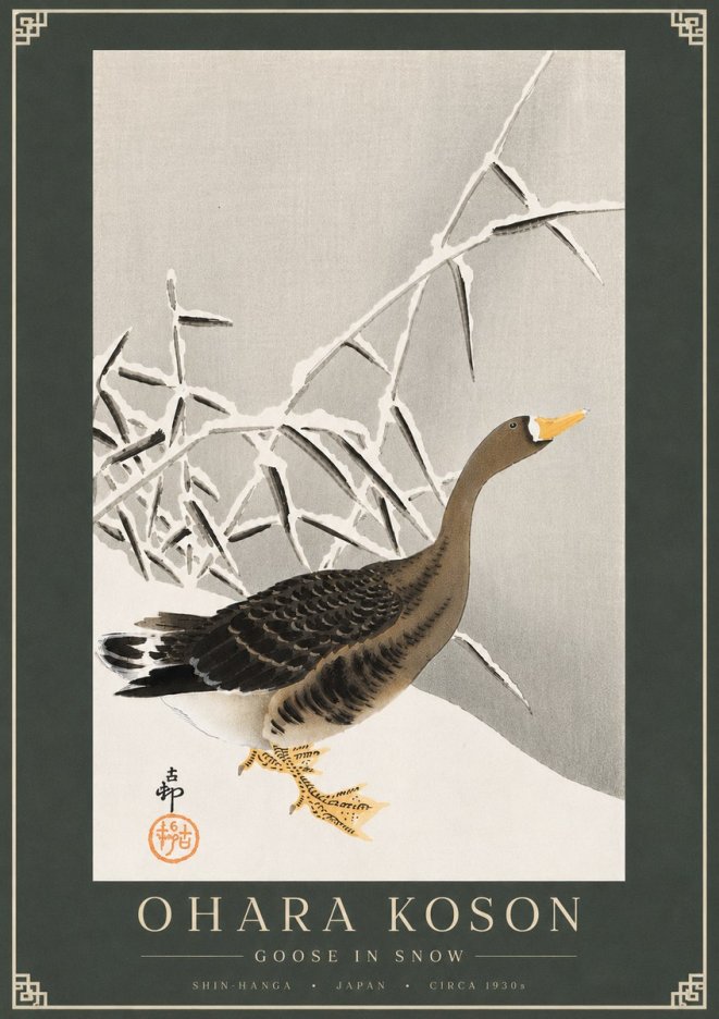 Ohara Koson Goose in Snow No4 - Plakát