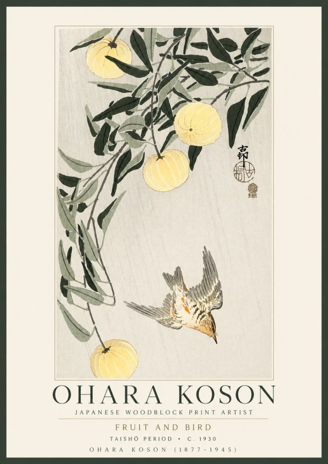 Ohara Koson Fruit and Bird No3 - Plakát