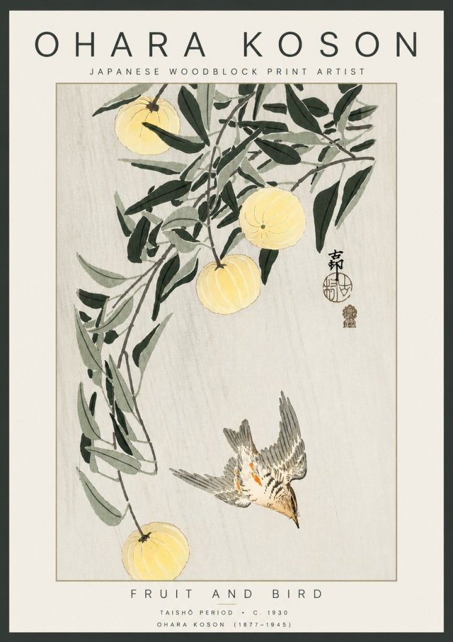Ohara Koson Fruit and Bird No4 - Plakát