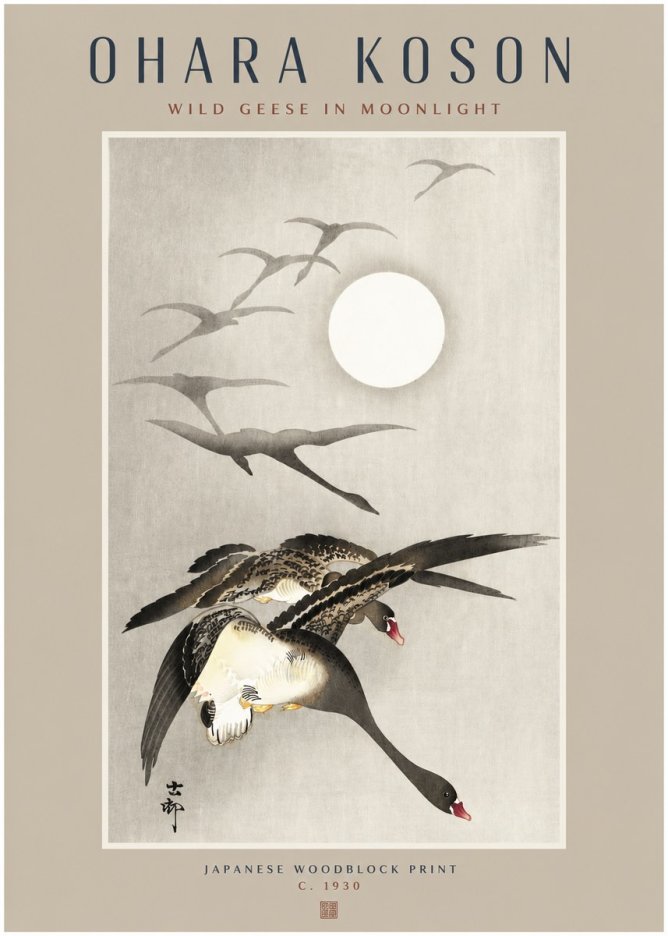Ohara Koson Wild Geese in Moonlight I No2 - Plakát