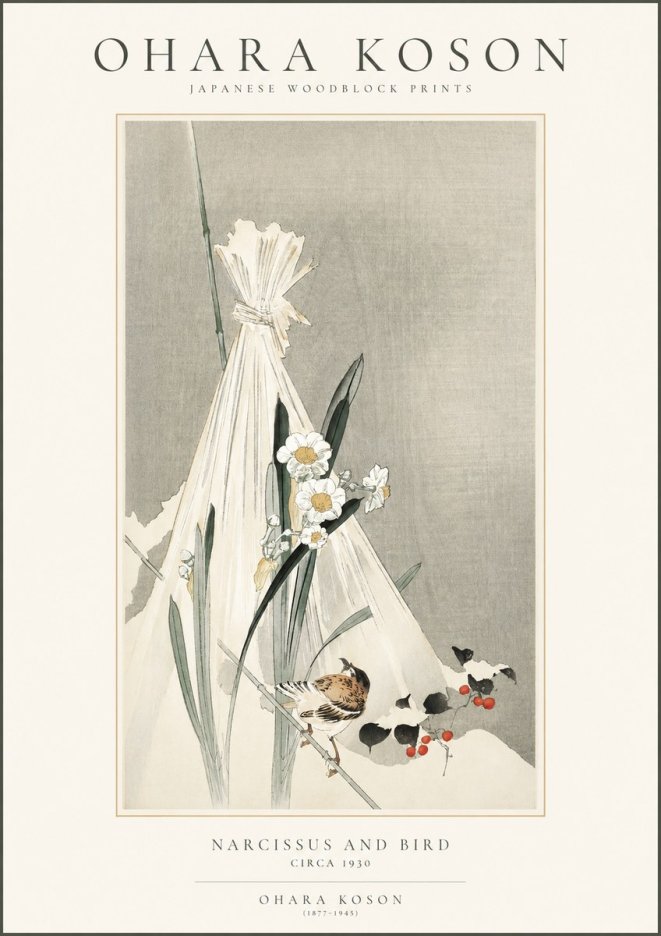 Ohara Koson Narcissus and Bird No1 - Plakát