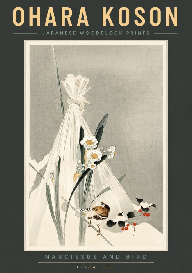 Ohara Koson Narcissus and Bird No2 - Plakát