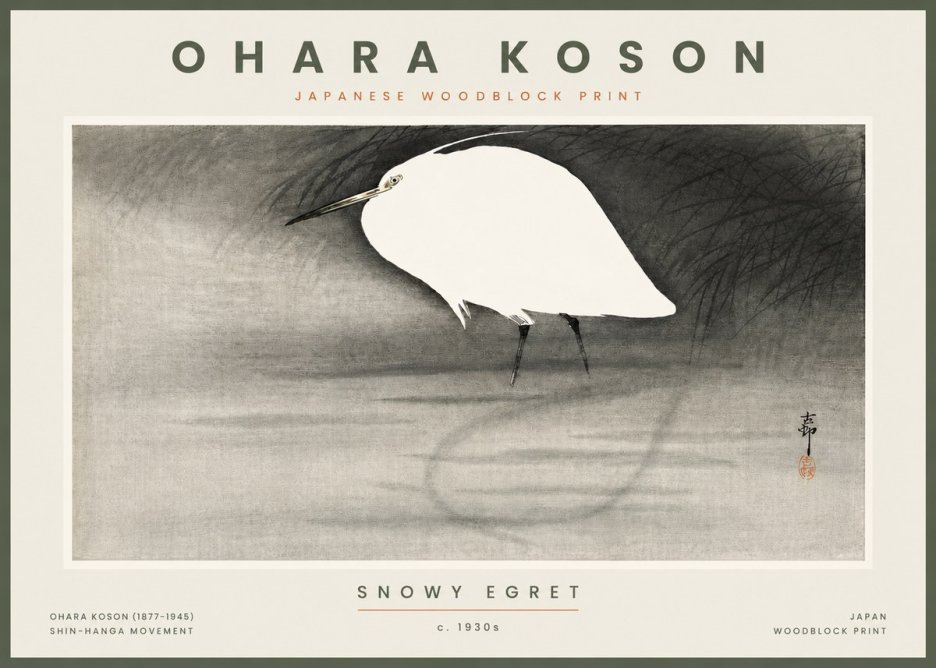 Ohara Koson Snowy Egret No4 - Plakát