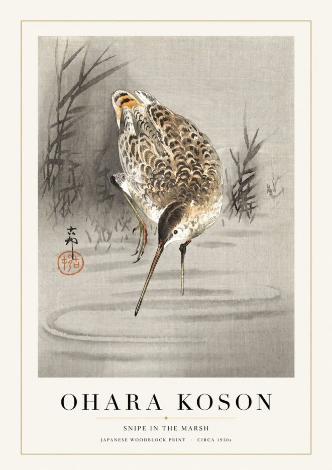 Ohara Koson Snipe in the Marsh No1 - Plakát