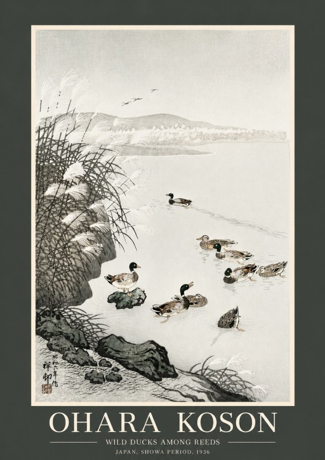 Ohara Koson Wild Ducks Among Reeds No2 - Plakát