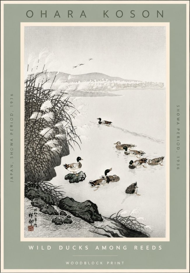 Ohara Koson Wild Ducks Among Reeds No4 - Plakát