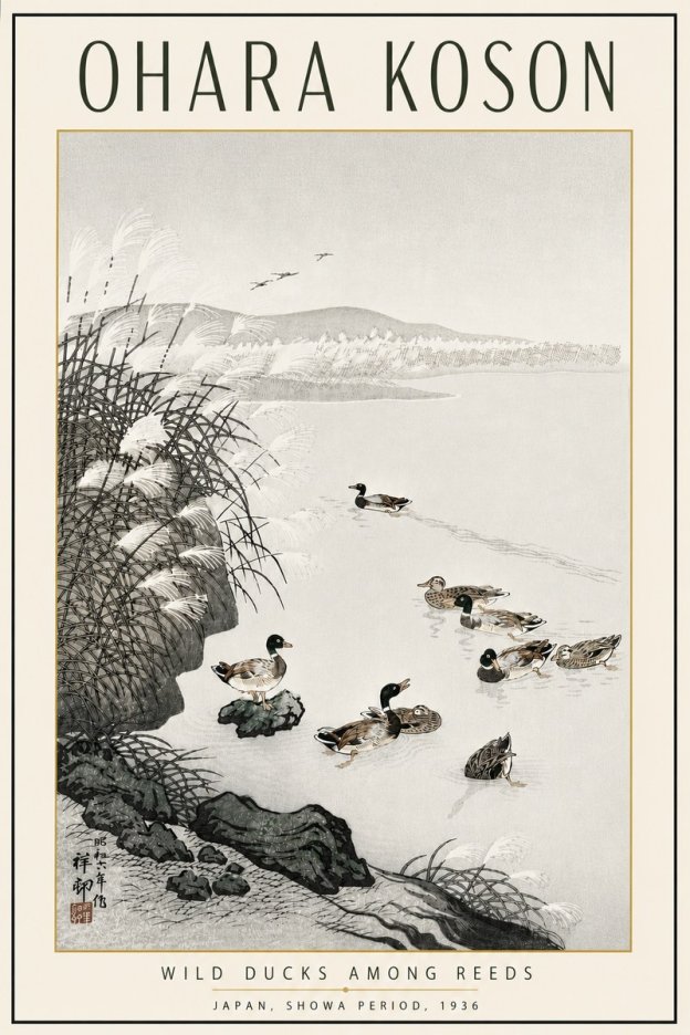 Ohara Koson Wild Ducks Among Reeds No5 - Plakát