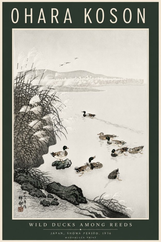 Ohara Koson Wild Ducks Among Reeds No6 - Plakát