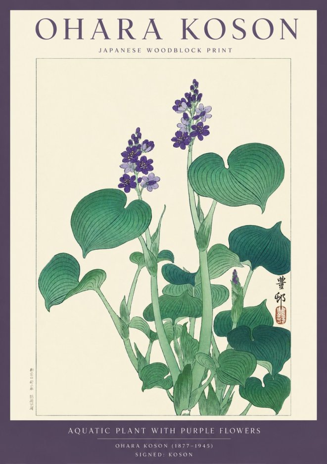 Ohara Koson Aquatic Plant with Purple Flowers No2 - Plakát