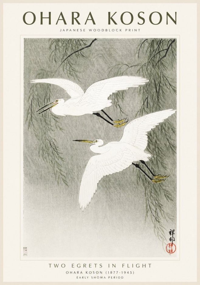 Ohara Koson Two Egrets in Flight No1 - Plakát
