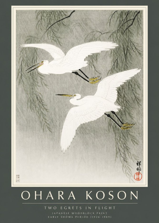 Ohara Koson Two Egrets in Flight No2 - Plakát