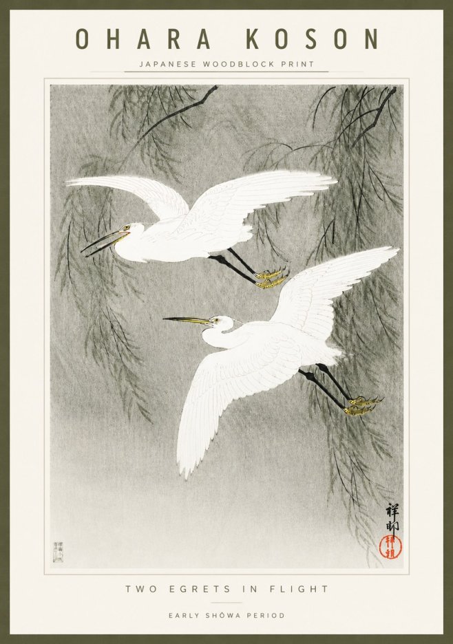 Ohara Koson Two Egrets in Flight No3 - Plakát