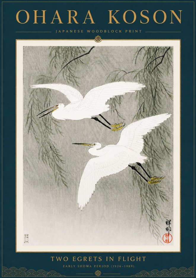 Ohara Koson Two Egrets in Flight No6 - Plakát