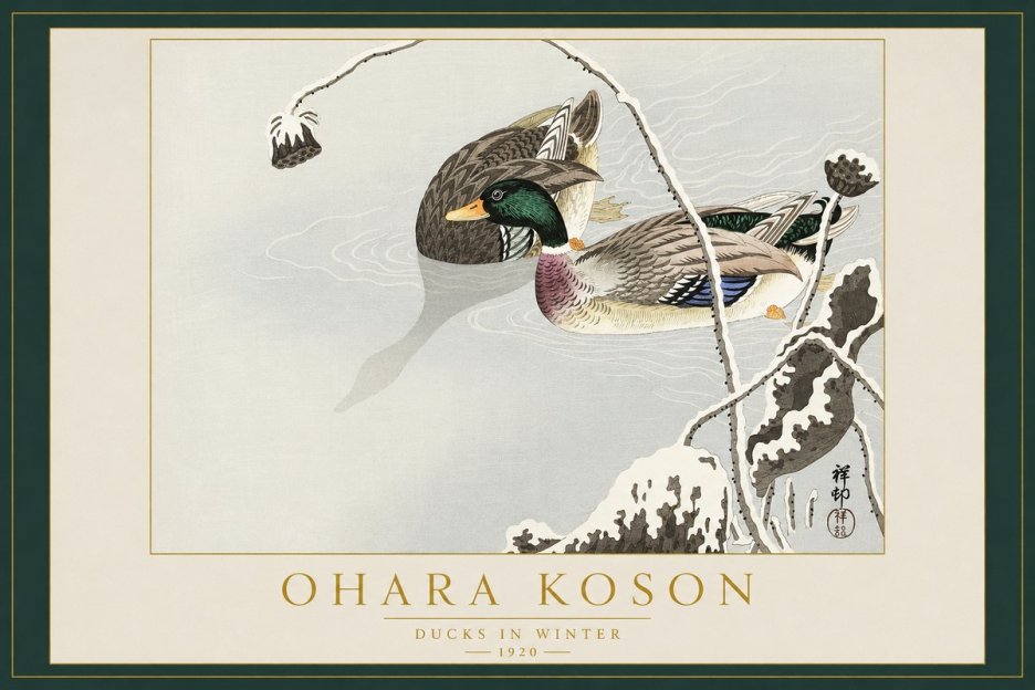 Ohara Koson Ducks in Winter No2 - Plakát
