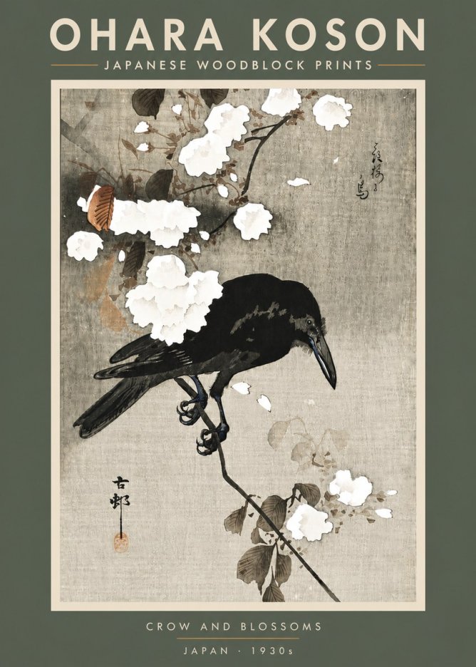 Ohara Koson Crow and Blossoms II No5 - Plakát