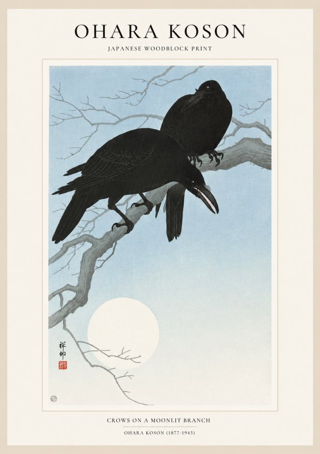 Ohara Koson Crows on a Moonlit Branch No1 - Plakát