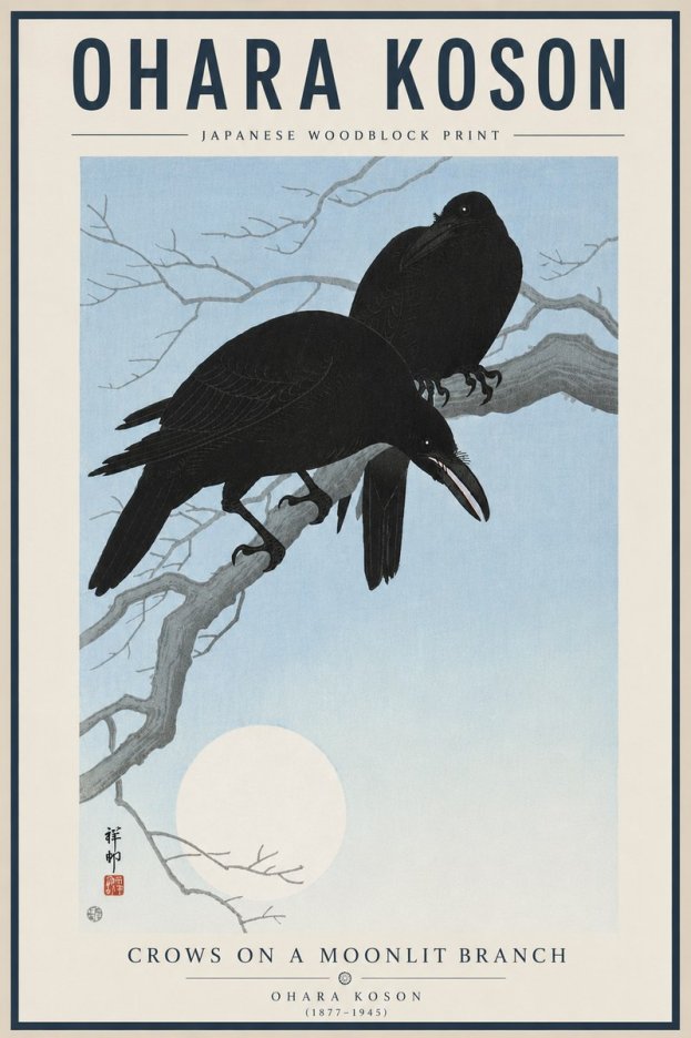 Ohara Koson Crows on a Moonlit Branch No5 - Plakát