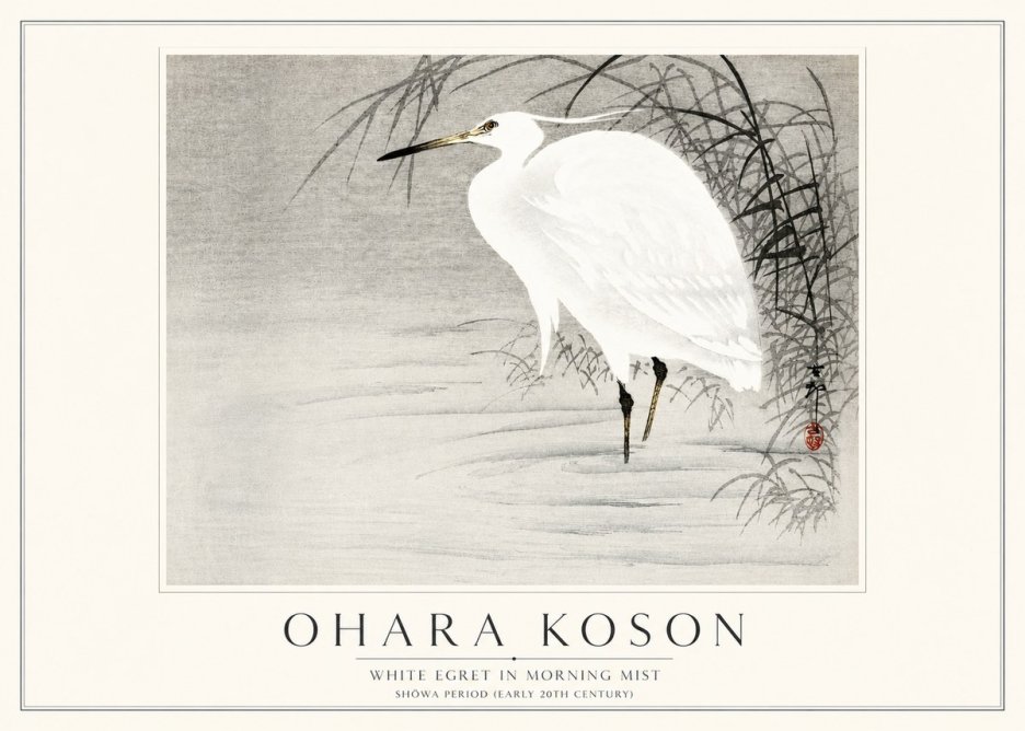 Ohara Koson White Egret in Morning Mist No3 - Plakát