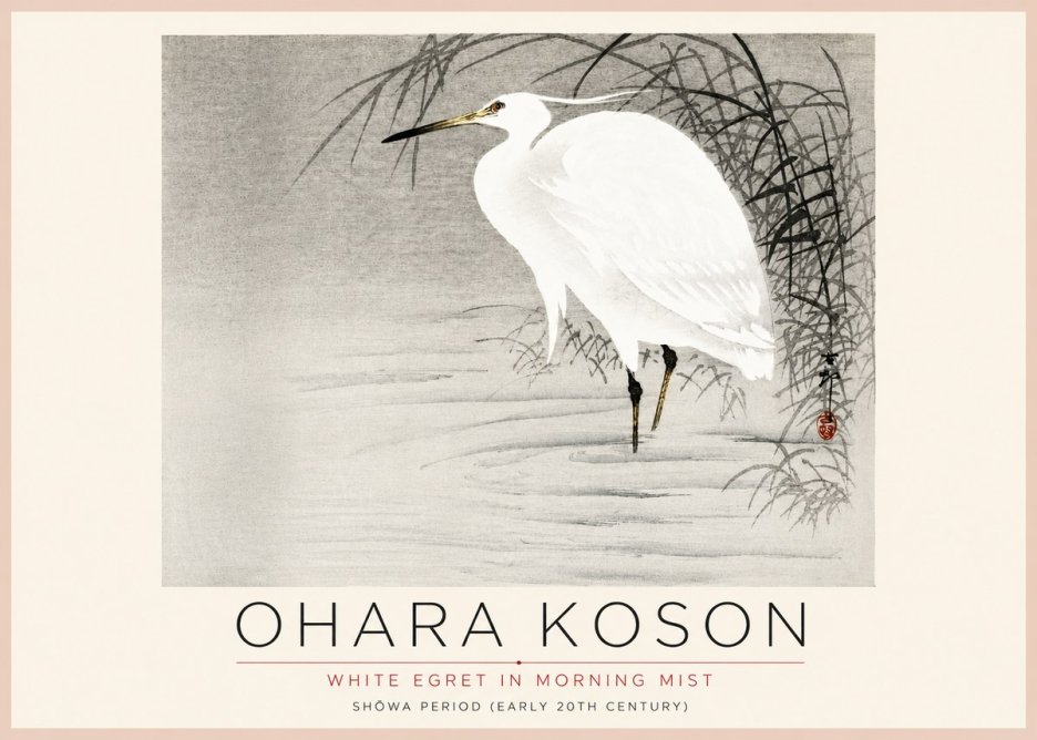 Ohara Koson White Egret in Morning Mist No4 - Plakát