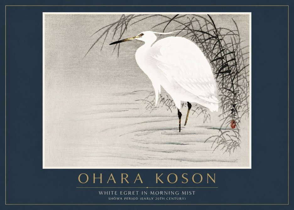 Ohara Koson White Egret in Morning Mist No6 - Plakát