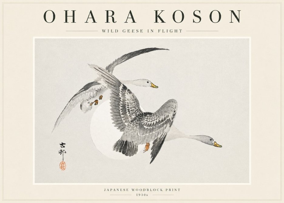 Ohara Koson Wild Geese in Flight I No3 - Plakát