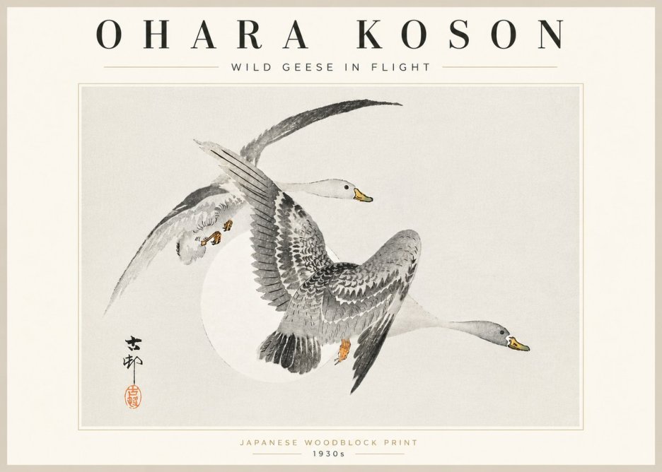 Ohara Koson Wild Geese in Flight I No5 - Plakát