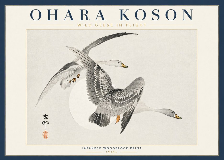 Ohara Koson Wild Geese in Flight I No6 - Plakát