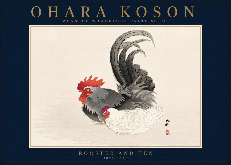 Ohara Koson Rooster and Hen I No4 - Plakát
