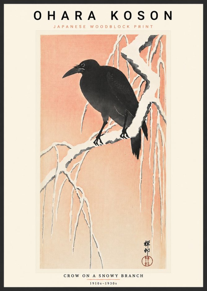 Ohara Koson Crow on a Snowy Branch I No4 - Plakát