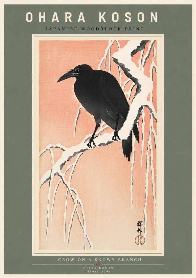 Ohara Koson Crow on a Snowy Branch I No5 - Plakát