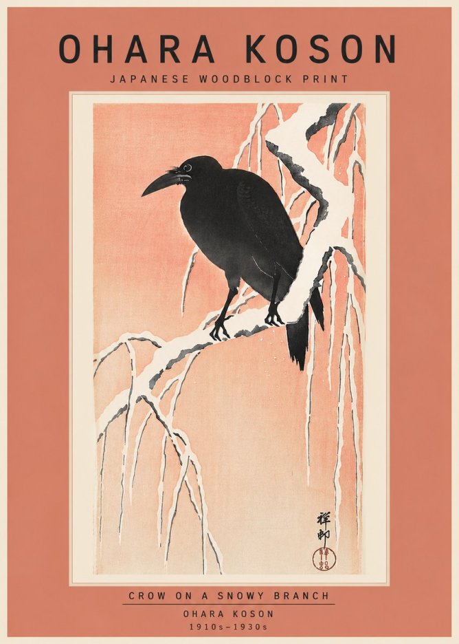 Ohara Koson Crow on a Snowy Branch I No6 - Plakát