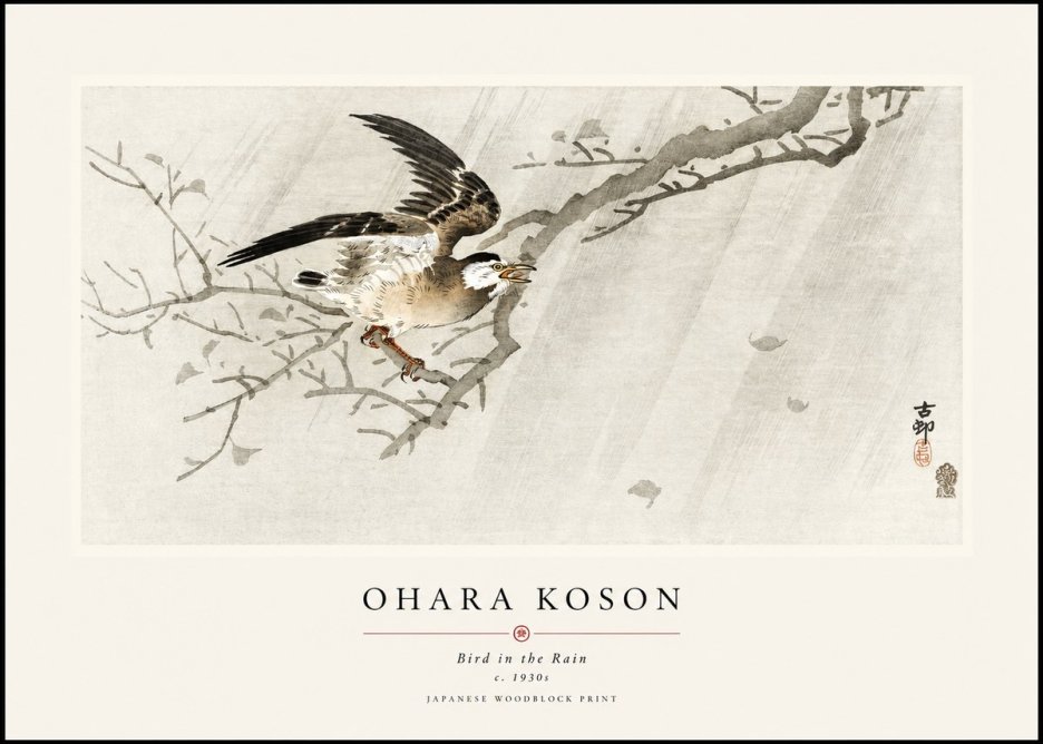 Ohara Koson Bird in the Rain No1 - Plakát