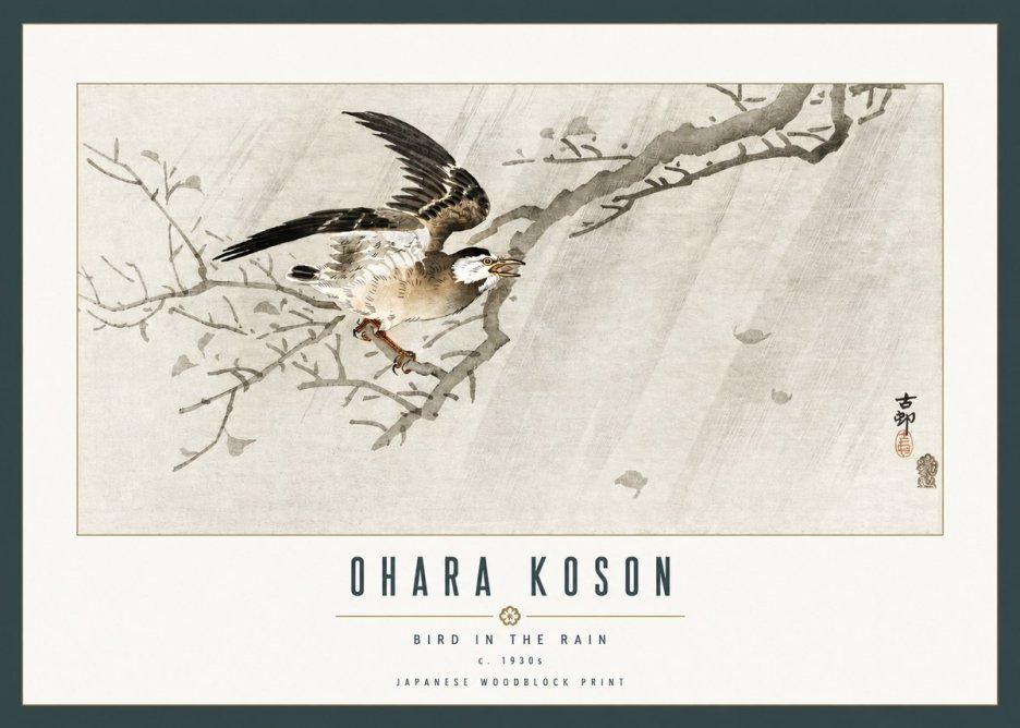Ohara Koson Bird in the Rain No2 - Plakát