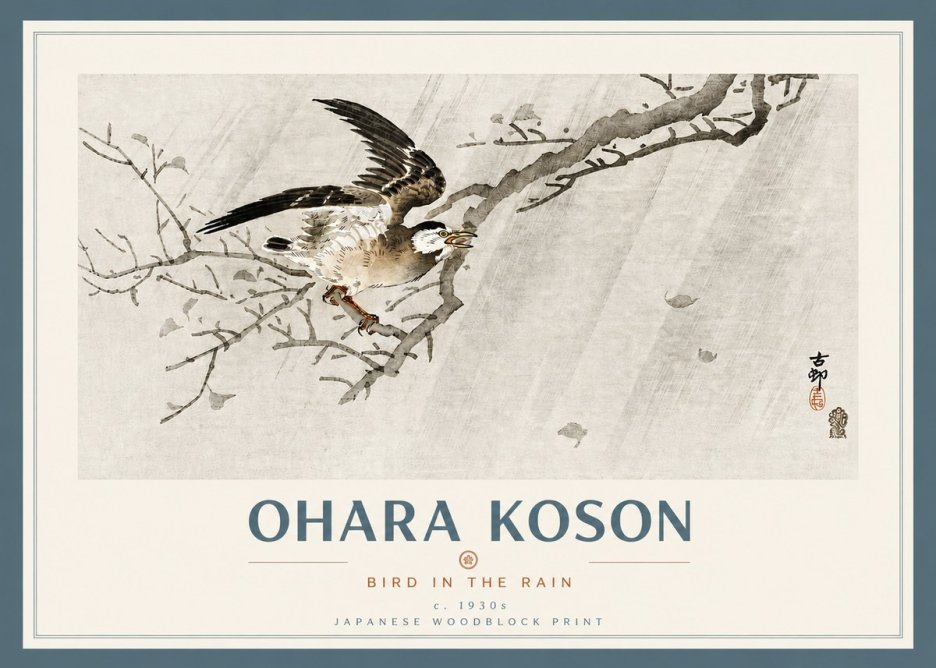 Ohara Koson Bird in the Rain No4 - Plakát
