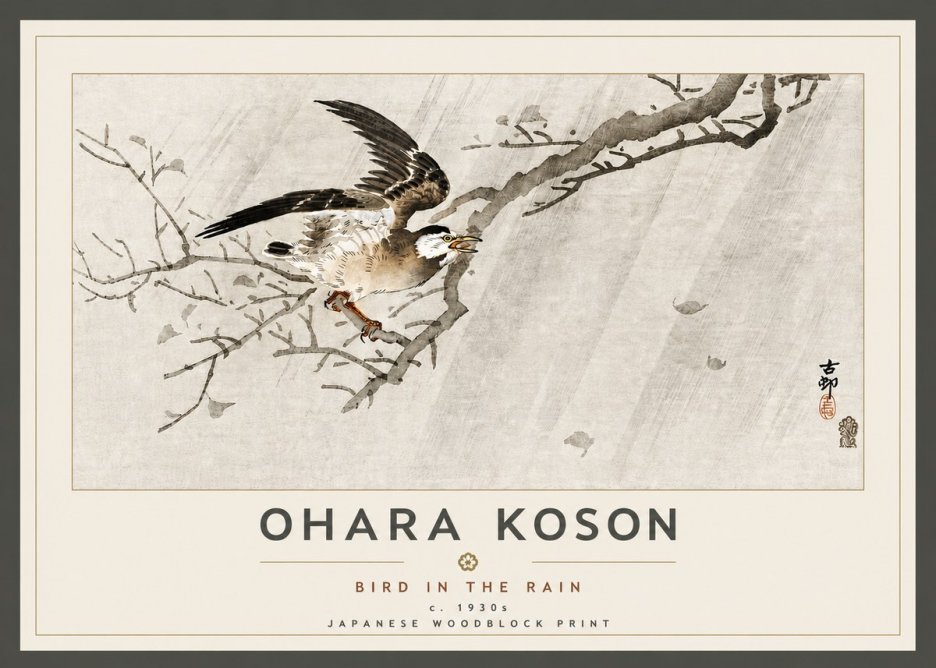 Ohara Koson Bird in the Rain No5 - Plakát