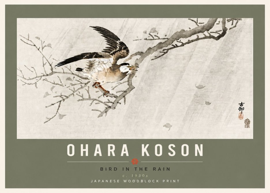 Ohara Koson Bird in the Rain No6 - Plakát