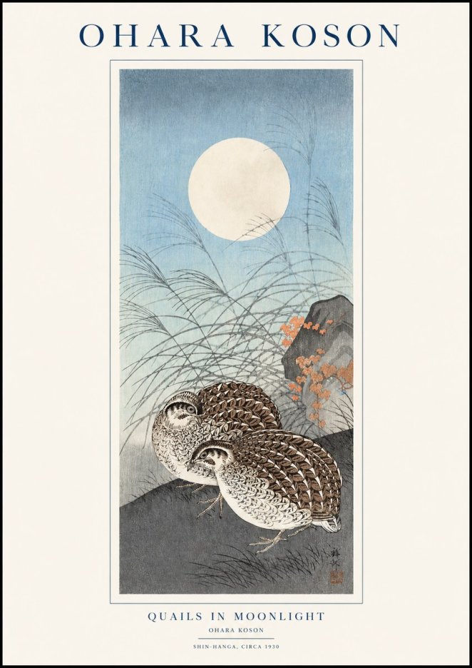 Ohara Koson Quails in Moonlight No1 - Plakát